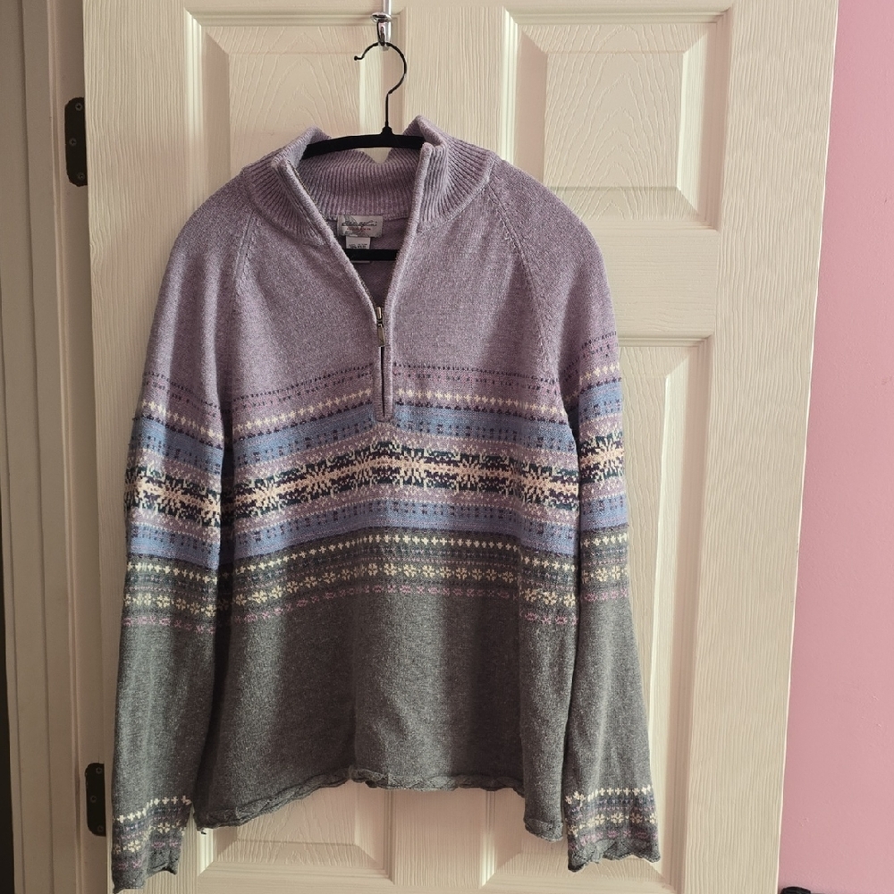 Eddie Bauer Women's Cozy Zip-Up Sweater in Purple and Gray